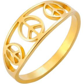 TEAMER Peace Sign Symbol Ring Stainless Steel Geometric Peace Symbol Ring Hollow Band Ring Hippie Jewelry For Women