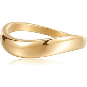 Gold Wavy Stackable Ring Band for Women | 14K Gold Plated Stainless Steel Twisted Wave Wavy Band Ring for Women | Delicate Minimalist Jewelry Wave Shaped Women's Stackable Ring | Size 5-10