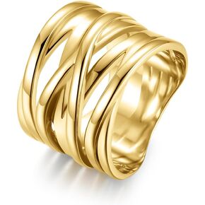 Stainless Steel Crossover Statement Ring Fashion Chunky Band Intertwined Wide Index Finger Rings for Women Costume Jewelry