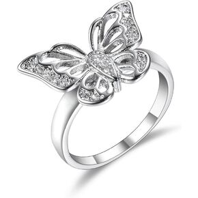 925 Sterling Silver Women's Butterfly Ring AAA Zirconia Gemstones Diamond Princess Ring Hollow Butterlfy Propose Engagement Wedding Band Ring Cocktail Christmas Party Insect Ring HM246