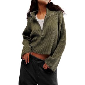 Half Zip Pullover Sweaters for Women Long Sleeve Mock Turtleneck Ribbed Knit Tops Fall Winter Loose Slouchy Jumpers