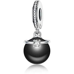 Love Heart Authentic Original 100% 925 Sterling Silver Charm Bead Beautiful Crystal Bow Charms Fit Pandora Charms Bracelet Women Necklace Pendant Jewelry … (Black Pearl Charms)