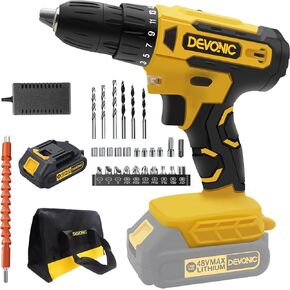 DEVONIC Cordless Drill Set,12V Electric Drill with Lithium Battery and Charger,3/8"Keyless Chuck,25+1 Torque Setting and 28pcs Drill Screwdriver Bits