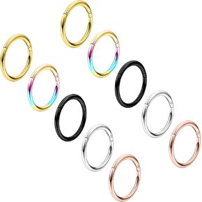 Vsnnsns 14G 16G 18G Nose Rings Hoops 316L Surgical Steel Hinged Segment Clicker Septum Lip Rings Cartilage Tragus Helix Rook Conch Daith Lobe Earrings Hoops for Women Men 6mm 8mm 10mm 12mm 14mm 16mm