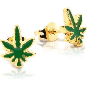 P2GO Pair of 316L Marijuana Leaf Pendant Stud Earrings Jewelry