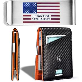 Men Slim Wallet Money Clip: Genuine Leather Minimalist Bifold Front Pocket Wallets with 12 Slots Rfid Blocking ID Window Inside Cash Fold Credit Card Holder Moneyclip Personalized Simple Thin Billfold