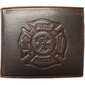 Fire Fighter Embossed Bifold Wallet - Crazy Horse Leather