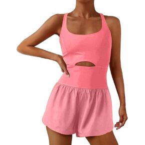 Womens Running Onesie Jumpsuits Workout Rompers One Piece Exercise Athletic Outfits Gym Yoga Clothes With Pockets
