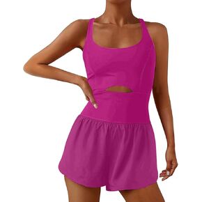 بدلة قفز نسائية للجري، قطعة واحدة، ملابس رياضية للتمارين الرياضية واليوجا مع جيوب in Kuwait