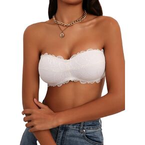 Luna & Sun Women's Strapless Lace Bandeau Padded Tube Top Bralette, with Back Hook and Eye Closure