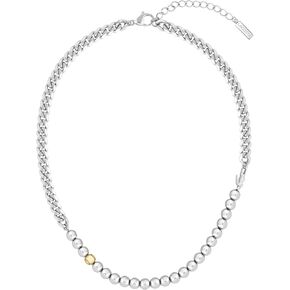 Lacoste Orbe Women's Steel Bead with Chain Necklace Jewelry, Minimalist, Day to Night Elegant Look