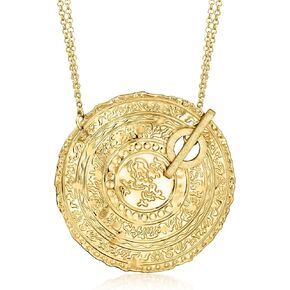Ross-Simons Italian 18kt Gold Over Sterling Textured and Polished Ancient Arabic-Inspired Coin Toggle Necklace. 18 inches
