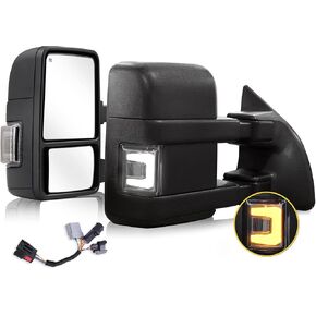 Towing Mirrors for 1999-2016 F250 F350 F450 F550 Super Duty, 2000-2005 Ford Excursion with Heated Power Glass Turn Signal Light Running Lights Extendable Pair Set (99-16 Clear Lens Upgraded)