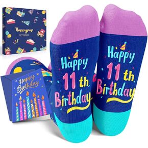 HAPPYPOP 11th Year Old Birthday Gifts for Girls - Socks for Kids 11, 11 Year Old Tween Boys Gift Ideas, Presents for 11 Year Olds, Birthday Gift Box with Greeting Card
