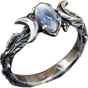Bohemian Triple Moon Goddess Ring Amulet Natural Moonstone Moon Ring Wicca Pagan Jewelry for Women