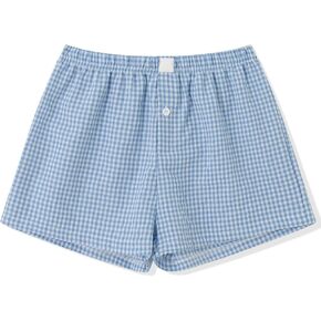 Y2k Cute Lounge Shorts for Women Plaid Print Sleep Shorts Elastic Waist Button Front Pajama Shorts Bottoms