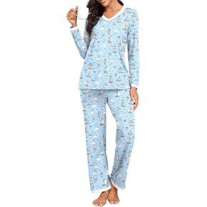 BISHUIGE Womens Casual Contrasting Colors Pajamas Set With Pockets Long Sleeve V Neck Tops For Soft And Comfortable Pants Set