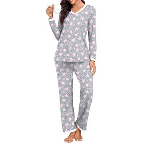 BISHUIGE Womens Casual Contrasting Colors Pajamas Set With Pockets Long Sleeve V Neck Tops For Soft And Comfortable Pants Set in Kuwait
