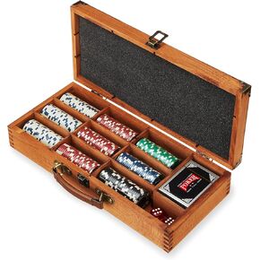 Foster & Rye Wooden Poker Sets with Case - Poker Kit in Wooden Box includes Two Card Decks, Two Dice, Poker Chips and Storage Box