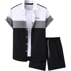 SOLY HUX Men's Plus Size Shorts Set Button Down Shirt and Shorts Color Block Two Piece Outfits