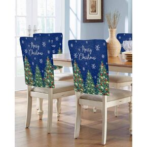 Red Christmas Chair Back Covers for Dining Chairs 4 Pack, White Snowflake Winter Xmas Tree Washable Removable Chair Slipcover Christmas Back Chair Protector for Wedding Baby Shower Party
