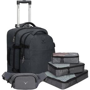 Hynes Eagle 2 in 1 Travel Backpack 22 inches Carry on Luggage 63L Rolling Backpack for Men Women with Packing Cubes 3PCS Set Grey Waist Pack Grey