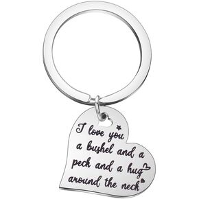 Anlive Heart-Shaped Pendant Necklace Keychain I Love You a Bushel and a peck Gifts for Women Girls
