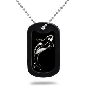 Kriskate & Co Orca Killer Whale Aluminum Dog Tag Necklace Made in USA 24 Inches