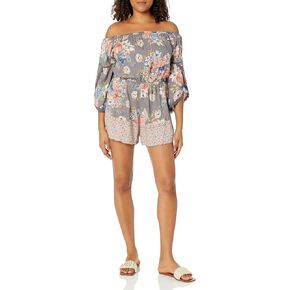 Angie Womens Women's Off Shoulder Romper With Lace Trim