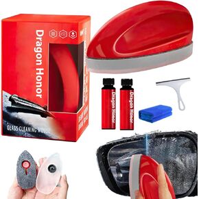 Dragon Honor Powerful Windshield Cleaner & Oil Film Remover, Glass Cool - Glass Cleaning Mouse, Windshield Cleaning Tool Streak With Wiper And Rag, Easy To Use For All Glass Surfaces (1Set)