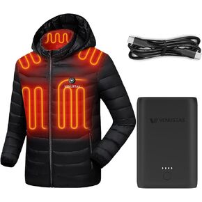 Venustas Unisex Heated Jacket (Black, Small) with Extra Upgraded 7.4V, 7200mAh Battery Pack