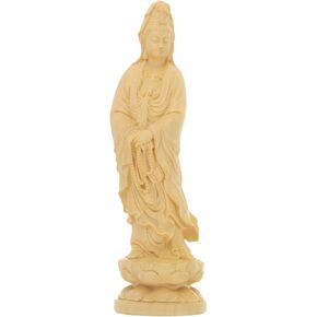 PRETYZOOM Home Decor Home Decor Guan Yin Statue Wooden Buddha Figurine Kuan Yin Sculpture Chinese Feng Shui Lucky Tabletop Ornaments for Home Office Decoration Office Decor Office Decor