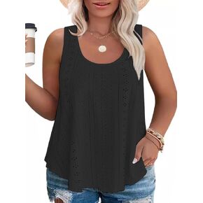 VISLILY Womens-Plus-Size-Summer-Tank-Tops Scoop Neck Camisole Sleeveless T Shirts Flowy Eyelet Embroidery Tunics Tee XL-5XL