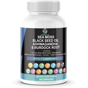Sea Moss 3000mg Black Seed Oil 2000mg Ashwagandha 1000mg Turmeric 1000mg Bladderwrack 1000mg Burdock 1000mg & Vitamin C & D3 with Elderberry VitalBlends