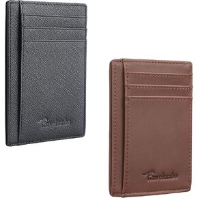 Travelambo Front Pocket Minimalist Leather Slim Wallet RFID Blocking