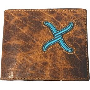 Twisted X Distressed Leather Wallet with Turquoise X (Bifold)