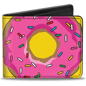 Buckle-Down Men's Wallet, Bifold, Sprinkled Pink Glaze Donut Yellow, Vegan Leather, 4.0" x 3.5"