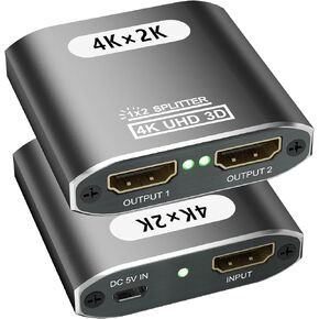 HDMI Splitter 1 in 4 Out, 4K HDMI Splitters for Dual Monitors Supports 3D Full HD 1080P Aluminum HDMI Spliter HDMI Adapter for TV Compatible for PS4 Fire Stick HDTV(1 Source to 4 Displays) Black