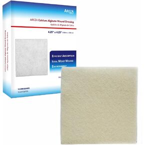 Areza Medical - Calcium Alginate - Wound Dressing Pads - Sterile - 4.25" X 4.25" (10.8 cm X 10.8 cm) - 10 PCS per Box - FSA/HSA Approved