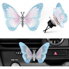 alpmosn Car Embroidery Butterfly Decoration, Automotive Center Console Decorations with Air Condition Outlet Vent Clip, Car Interior Accessories Butterfly Ornament with Adhesive Stickers (Purple)