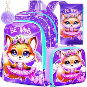 3PCS Unicorn Backpack for Girls, 16'' Kids Preschool Bookbag Set, Cute Water Resistant School Backpacks with Lunch Box for Elementary Kindergarten Travel