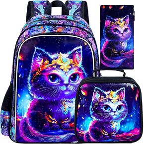 CCJPX 3PCS Mermaid Backpack for Girls, 16"Kids Preschool Bookbag with Lunch Box, Cute Water Resistant Elementary School Bag for Teen Kindergarten Toddler