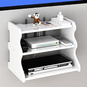 Catekro Floating Wall Shelf for Modem Equipment, Small Wall Shelf, Shelf for Modem Equipment, Suitable for Use in Living Rooms, Bedrooms, Offices and Study Rooms (191-white-pvc)