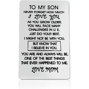 Son Birthday Cards from Mom To Son Inspirational Gift Son Gifts from Mom Metal Wallet Card Inserts Gifts for Teen Boys Sweet 16th 18th 21st Birthday Gift Graduation Christmas Back To School Gift