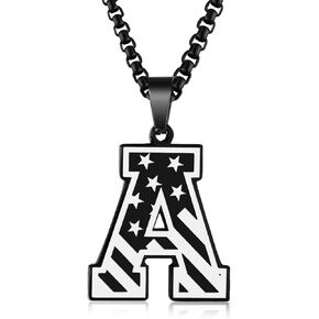 American Flag Initial Necklace for Men 𝑩𝒐𝒚𝒔, A-Z Letter Pendant Adjustable Stainless Steel Mens Necklace, Patriotism Military Pendant Initials Chain Jewelry Christmas Gift for Mens