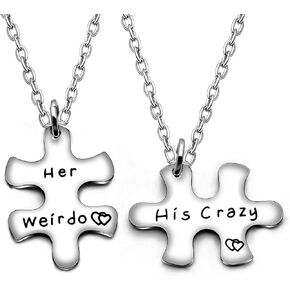 AGR8T 2pcs Valentine Pendant Necklace Her Weirdo His Crazy Boyfriend Girlfriend Jewelry Set