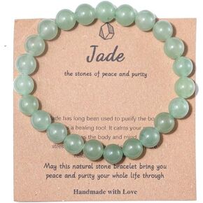 Pingyongchang Stress Relief Anxiety Yoga Bracelet,Healing Crystal Stone Mantra Bracelets for Women Men Natural Beaded Birthday Gifts for Teen Inspirational Jewelry for Men-Jade a