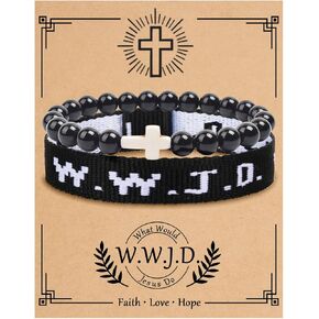 Todu Cross WWJD Bracelet What Would Jesus Do Colorful Letters Braided Rope Natural Healing Crystal Beads Wristband Bracelets Friendship Inspirational Religious Faith Christian Jewelry for Women Men