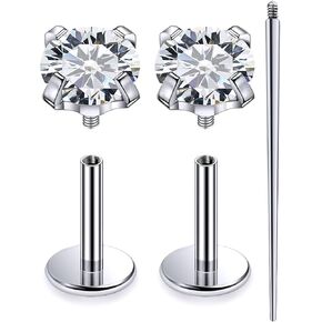 20G 18G 16G Internally Threaded Astm F136 Titanium Nose Ring Studs Flat Back Studs Earrings G23 Titanium Tragus Helix Conch Cartilage Earrings Piercing Jewelry For Women Men CZ 2mm 3mm 4mm