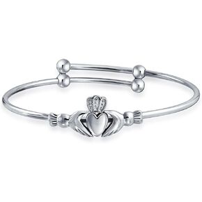 Personalize Traditional Irish BFF Celtic Trinity Friendship Love Knot Claddagh Necklace Station Pendant For Women Teen .925 Sterling Silver Customizable